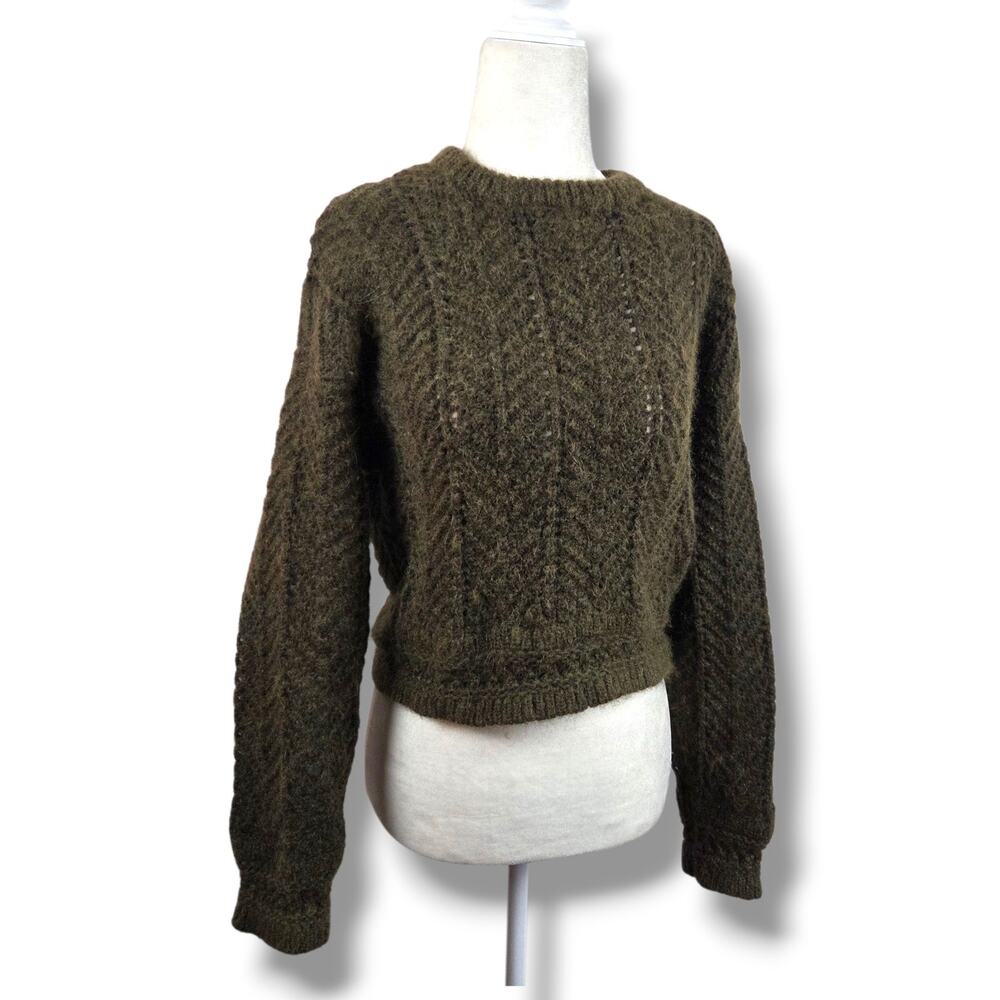Rag & Bone Wool Alpaca Sweater Womens Size Small Forest Green Loose Cable Knit